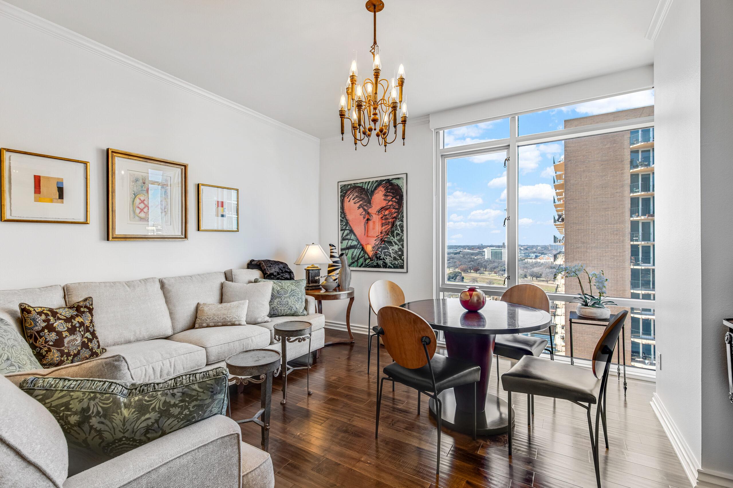 Photo of a living and dining area in a Trinity Terrace residence.